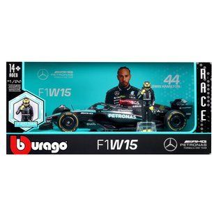 Модель боліда Mercedes-AMG Petronas F1 W15 (2024) з фігуркою Bburago 1:24 чорна 18-28069-(#44) фото
