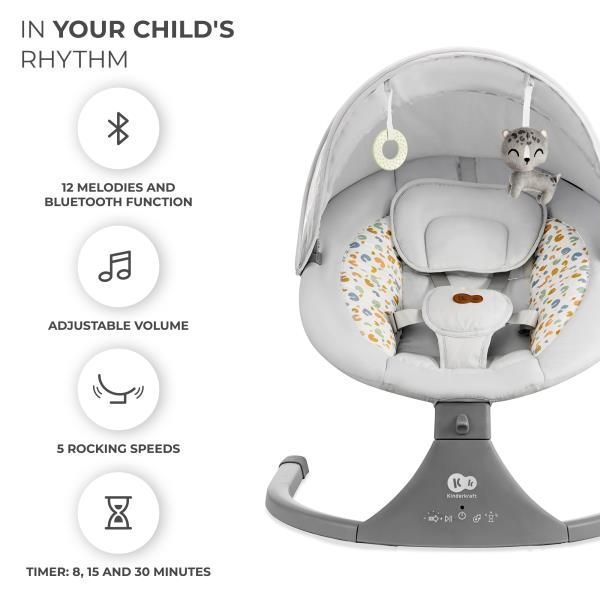 Кресло-качалка Kinderkraft Lumi 2 с электроприводом светло-серое KBLUMI02LGR0000 фото