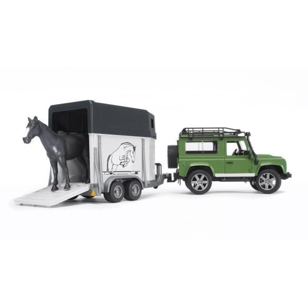 Джип Bruder Land Rover Defender з причепом для коней та конячкою, 1:16 02592 фото