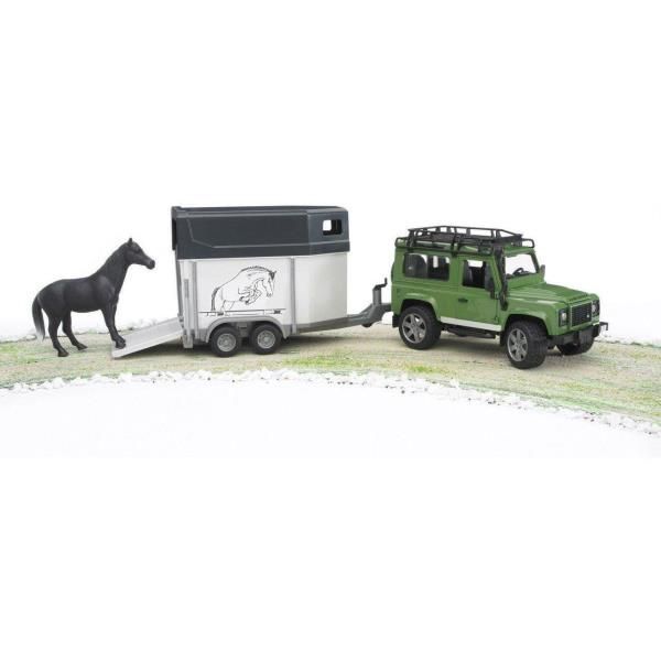 Джип Bruder Land Rover Defender з причепом для коней та конячкою, 1:16 02592 фото
