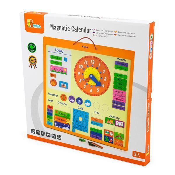 Магнітний календар з годинником Viga Toys англійською 50377 фото